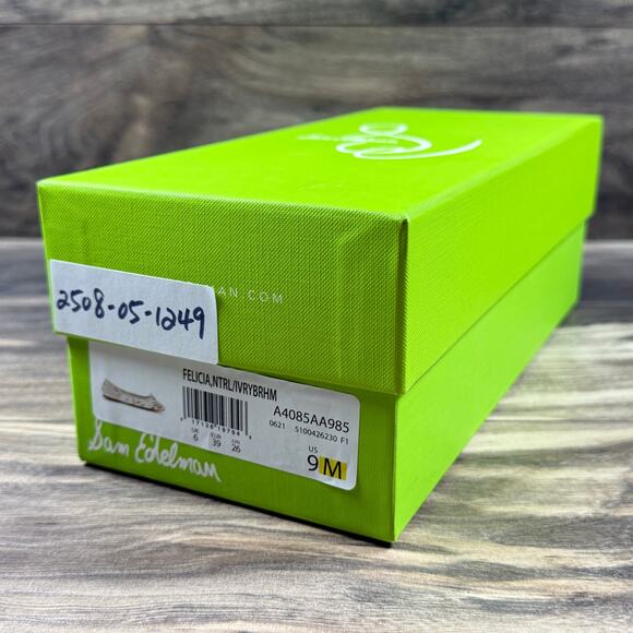 NIB Sam Edelman Felicia 9M Ballet Flats Printed Calf Hair Natural Ivory - Picture 9 of 9